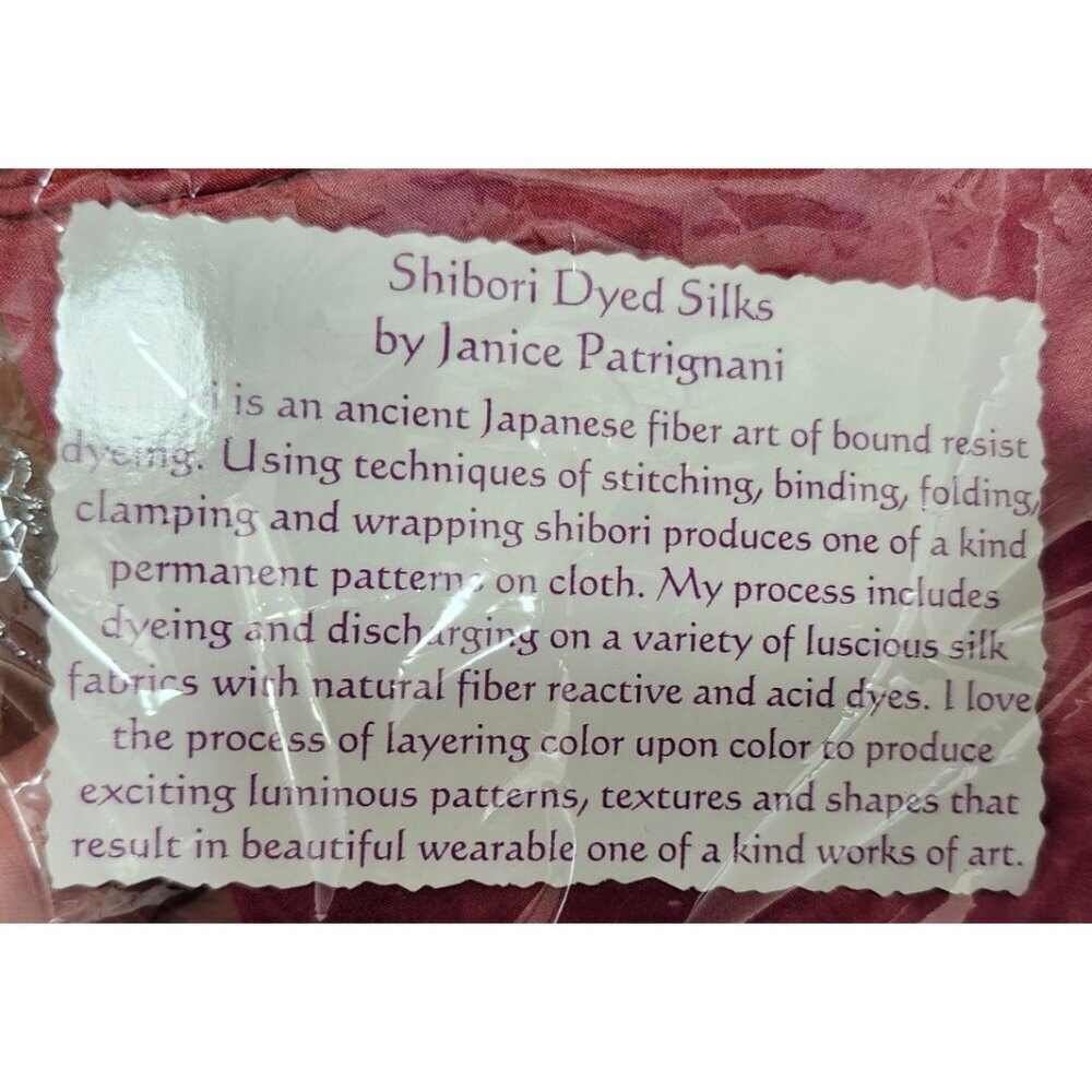 Shibori Dyed Silk Scarf Pink Orange Handmade Artisan Janice Patrignani Long Wrap - Picture 6 of 10